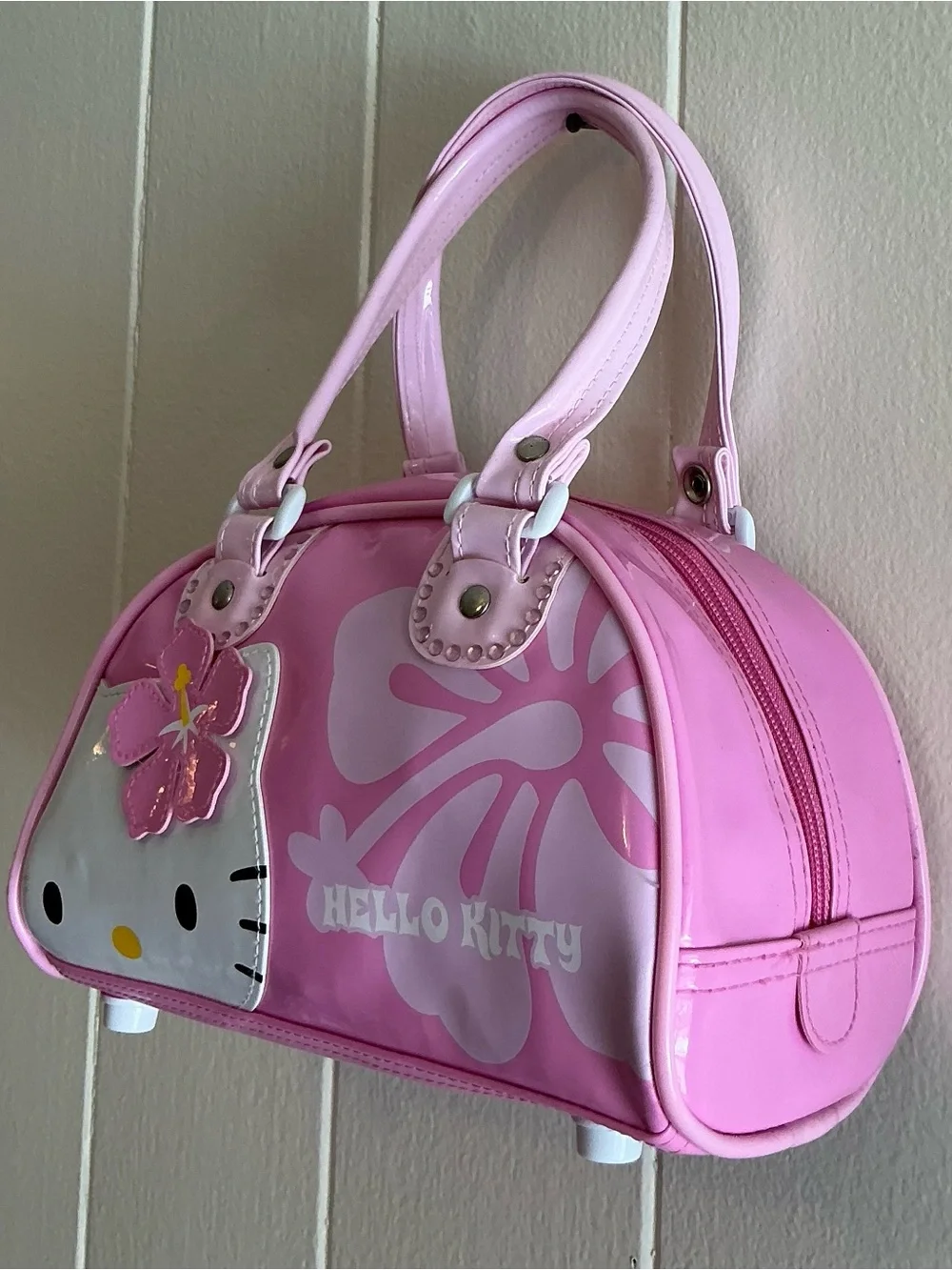 Vntg Rare Y2K Hawaii Hibiscus Flower Sanrio Hello Kitty Mini Bowler Handbag Bag
